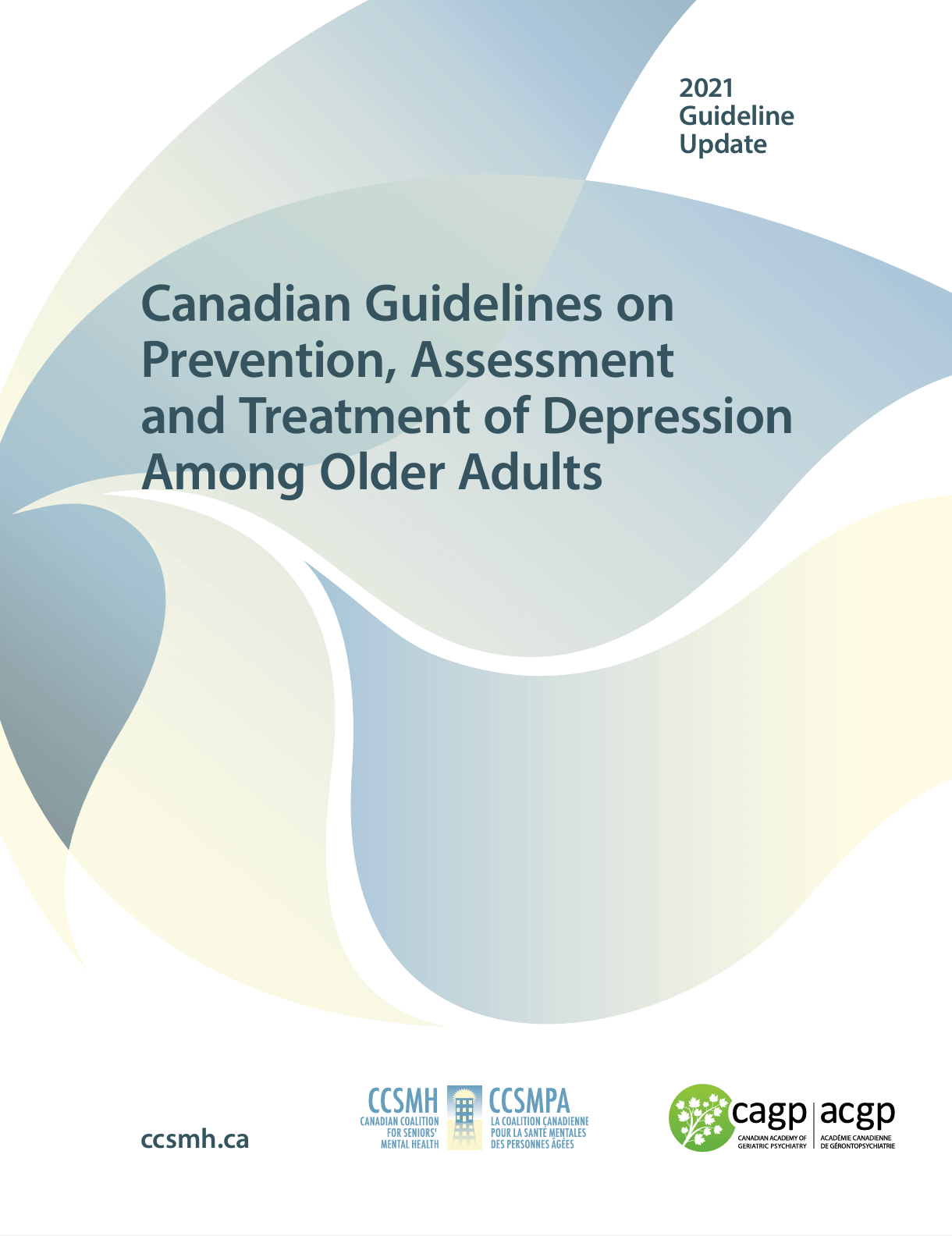 The cover of the booklet for the Canadian Guidelines on Depression which included wavy shapes in a pastel colour.