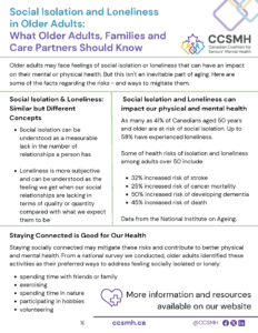 Social Isolation and Loneliness - older adults and care partners - one pager image
