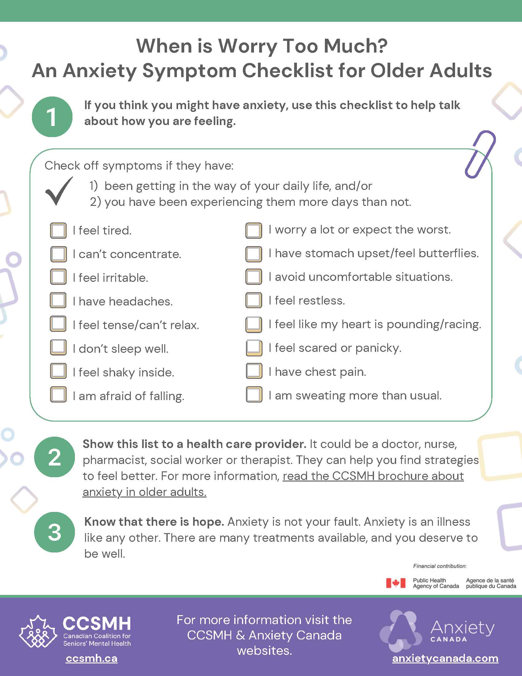 Anxiety Symptoms Checklist for Older Adults and Care Partners