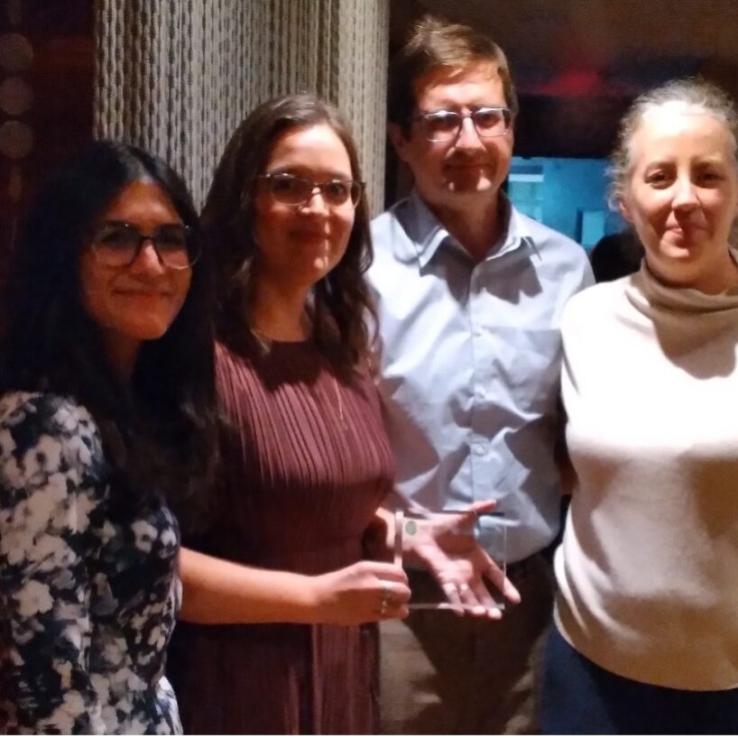 2024-Award-2 A posed photo of Aysha Basharat and Dana Zummach, RIA, Award recipients; Dr. Dallas Seitz, Co-chair, CCSMH; Claire Checkland, Executive Director, CCSMH